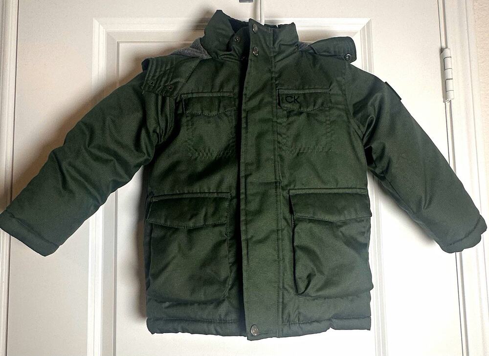 Calvin Klein Jeans Kids Green Hooded Parka Jacket Full Zip Pockets Size M